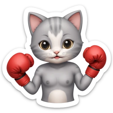 Happy face cute Gray baby girl kitten boxing  sticker