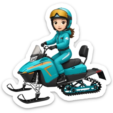 Can you create an emoji of a brunette girl on a teal polaris khaos 850 155 snowmobile doing a wheelie sticker