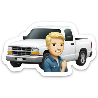 Blonde man in white pickup truck sticker