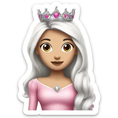 PRINCESS WITH WHITE SKIN, LONG AND VOLUMOUS BLACK HAIR, WITH A PRINCESS CROWN, WITH PINK PRINCESS OUTFIT sticker