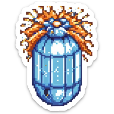 Power bomb, larger size, blue highlights, longer fuse, explosive appearance, pixel art style sticker