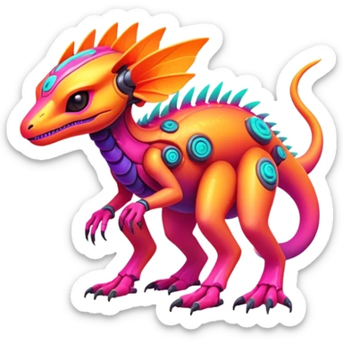 Exotic futuristic lush warm-colored neon Fakémon-creature (full body) sticker