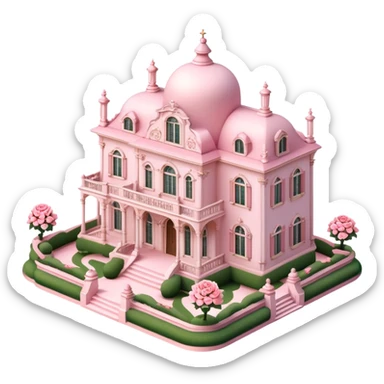 Light Pink Rococo mansion with rose gardens isometric  sticker