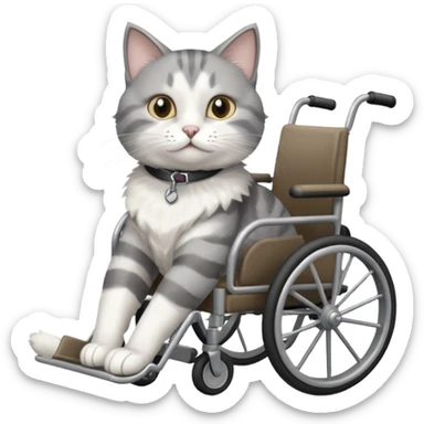 grey and white disabled cat in cat wheelchair sticker