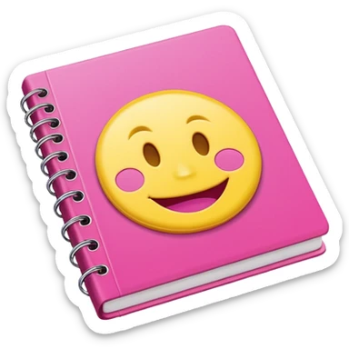 libreta de anillos rosada en perspectiva isometrica con sticker de carita feliz amarilla, con aspecto de emoji de apple sticker