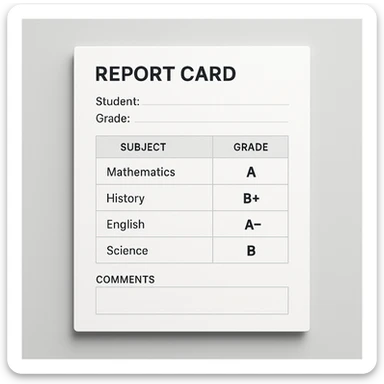 modern UI report card, clean lines, subtle shadows sticker