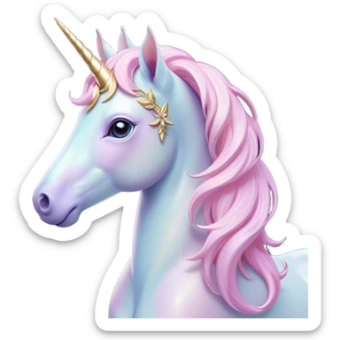 Cinematic Noble Unicorn Pony Portrait Emoji, Poised and graceful, with a delicate, miniature equine build adorned with a soft, pastel color, a tiny, shimmering horn and a silky mane that hints at magical charm, Simplified yet sharp and sophisticated features, highly detailed, glowing with a soft, enchanted glow, high shine, intelligent and spirited, stylized with an air of fairy-tale elegance, focused and poised, soft glowing outline, capturing the essence of a watchful and confident unicorn pony that appears ready to trot out of the screen with graceful magic! sticker