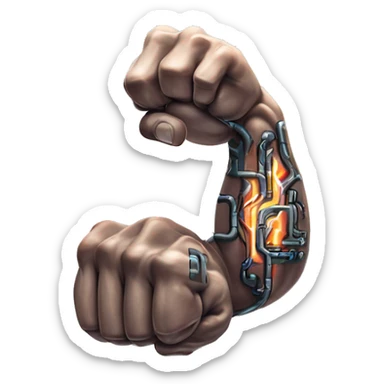 Flexing cyborg bicep and forearm with circuits and shocks sticker