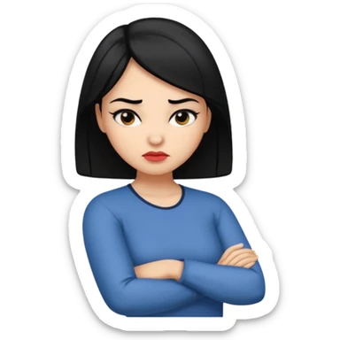 pouty arms crossed emoji woman with black hair sticker
