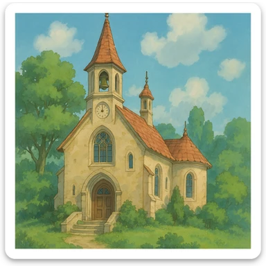 church icon, ghibli style sticker