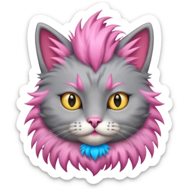 grey cat sitting with pink mohawk sticker
