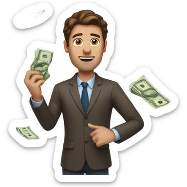 Brown hair man throwing money sticker