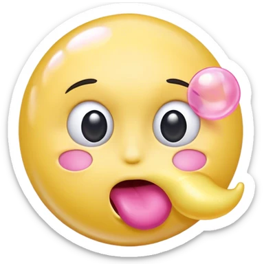 yellow face emoji emoticon blowing a pink bubble gum bubble sticker