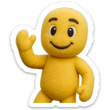 yellow athletic mascot with soft fuzzy texture and big eyes, fun and engaging, in a playful pose sticker