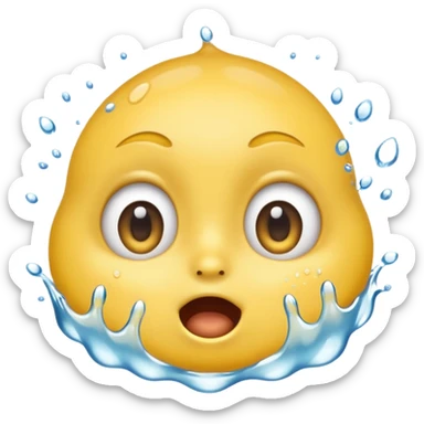 Classic yellow emojis face with super wide eyes and a large open mouth and a splash of water hitting its face sticker