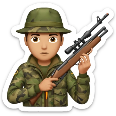male hunter aiming a rifle, minimal background sticker