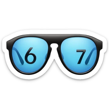 Sunglasses with the number 67 on them sticker