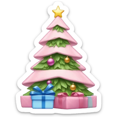 Light Pink Christmas tree with blue bow at the top and presents  sticker