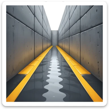 A wet road between concrete walls sticker