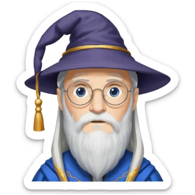 Design Albus Dumbledore with long white beard, half-moon glasses, wizard hat & wise expression. sticker