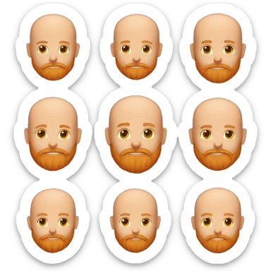 Bald man with a big orange beard holding a cat sticker