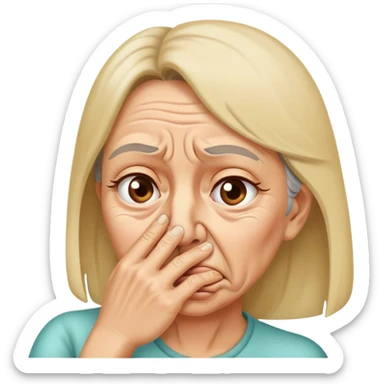 Woman holding nose stinky smell sticker