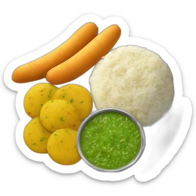 A plate with Indian ladyfinger vegetable, roti, jeera rice and dal sticker