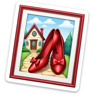 Ruby slippers under a house sticker