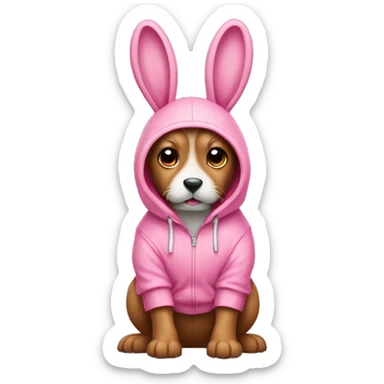 A pink bunny wearing a hoody riding a dog sticker