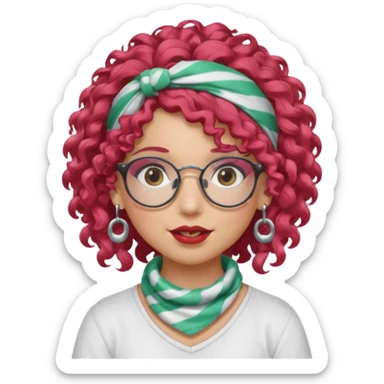 girl with curly  peppermint hair and bandana and glassess and earring sticker