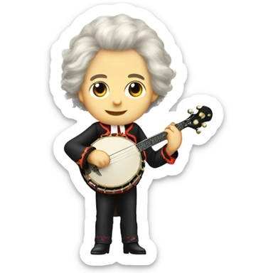 Wolfgang Mozart chibi wig standing young 5-string banjo sticker