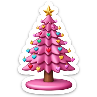 pink Christmas tree with hearts on the surface sticker