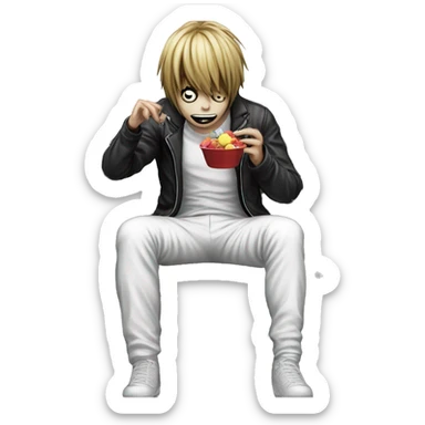 L death note squat on chair and eating sweets sticker