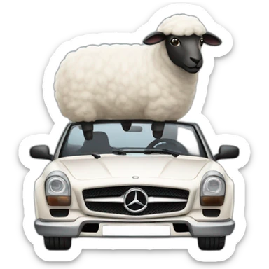 A sheep driving a Mercedes car sticker