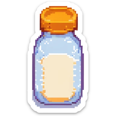 pixel art baby bottle containing milk with orange lid sticker