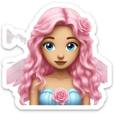 big wings, rose, Beautiful, fairy, pink, long hair, blue eyes  sticker