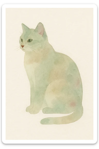 realistic cat, watercolor art style sticker