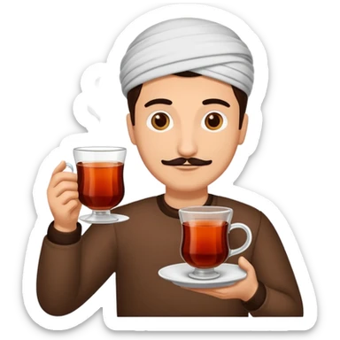 man holding turkish tea sticker