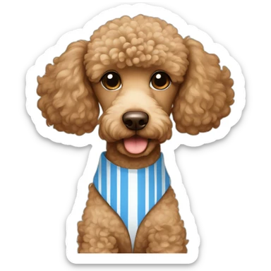 Light brown poodle with a white and blue vertical striped t-shirt sticker