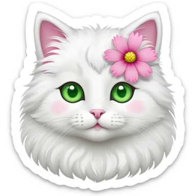 A cute cat with a pink flower sticker