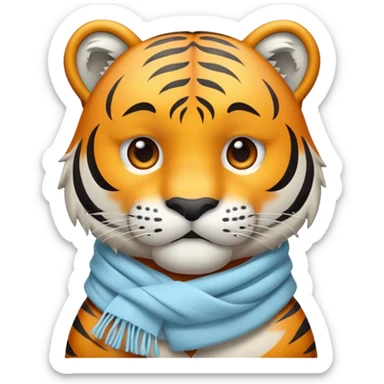 cold tiger face shivering with scarf and frost for Twitch emote sticker