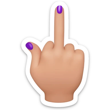 Hand flipping the middle finger with purple nails sticker