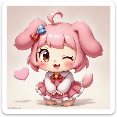 My Melody character, photorealistic style, winking, playful pose, high detail sticker