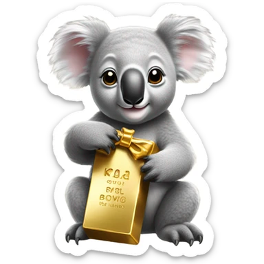 Koala with bow in hair holding a gold bar  sticker