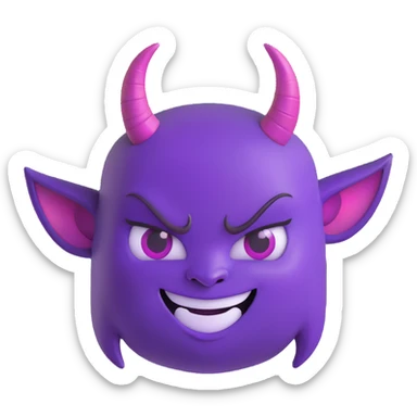 A mischievous purple devil emoji with a sly, confident smile and raised eyebrows, glowing purple horns, smooth gradient shading, minimalistic and glossy 3D cartoon style sticker