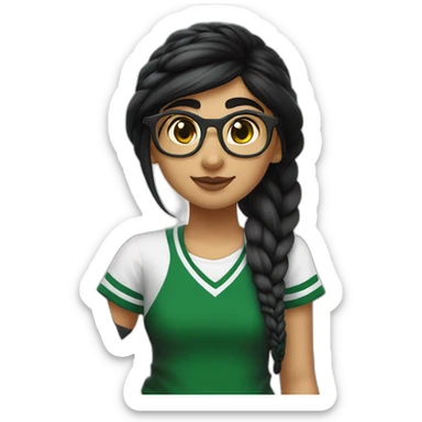 Mia Khalifa black braid white tshirt green sleeves slytherin logo sticker