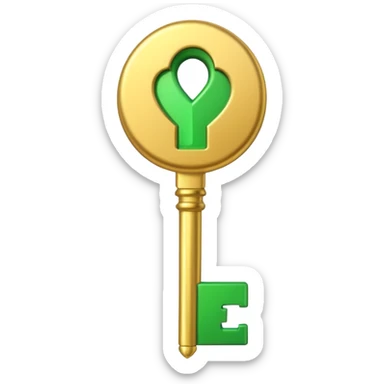 3D emoji, golden key, green check mark, professional style, white background. sticker