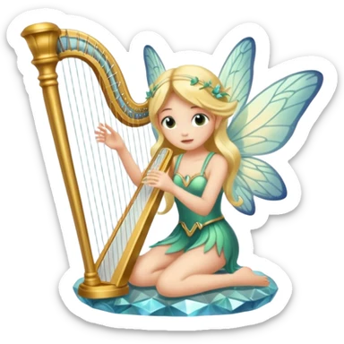 moth-wing fairy playing crystal harp sticker