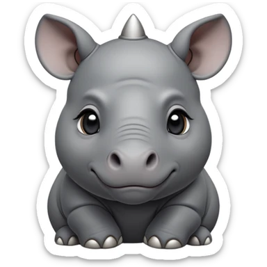 cinematic-noble-baby-rhinoceros-portrait-emoji,slate-grey-hide--poised-and-regal,-with-a-massive,-powerful-build-and-a-thick,-deep-set-soulful-piercing-eyes,-simplified-yet-sharp-and-sophisticated-features,-highly-detailed,-large-black-eyes, zoomed out showing shoulders sticker