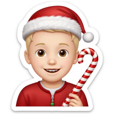 Little boy with candy canes celebrating Christmas sticker